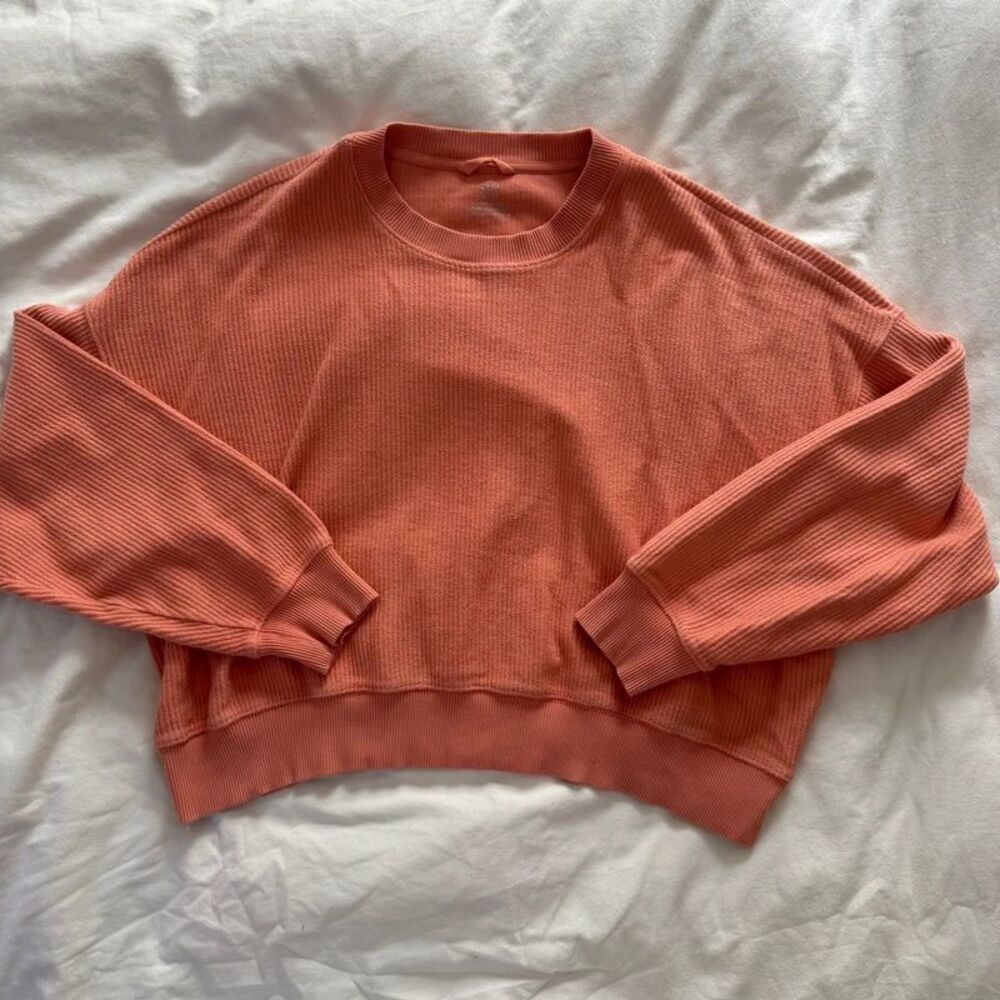 Aerie Cropped Medium Knit Sweatshirt sweater Coral Pink Medium
